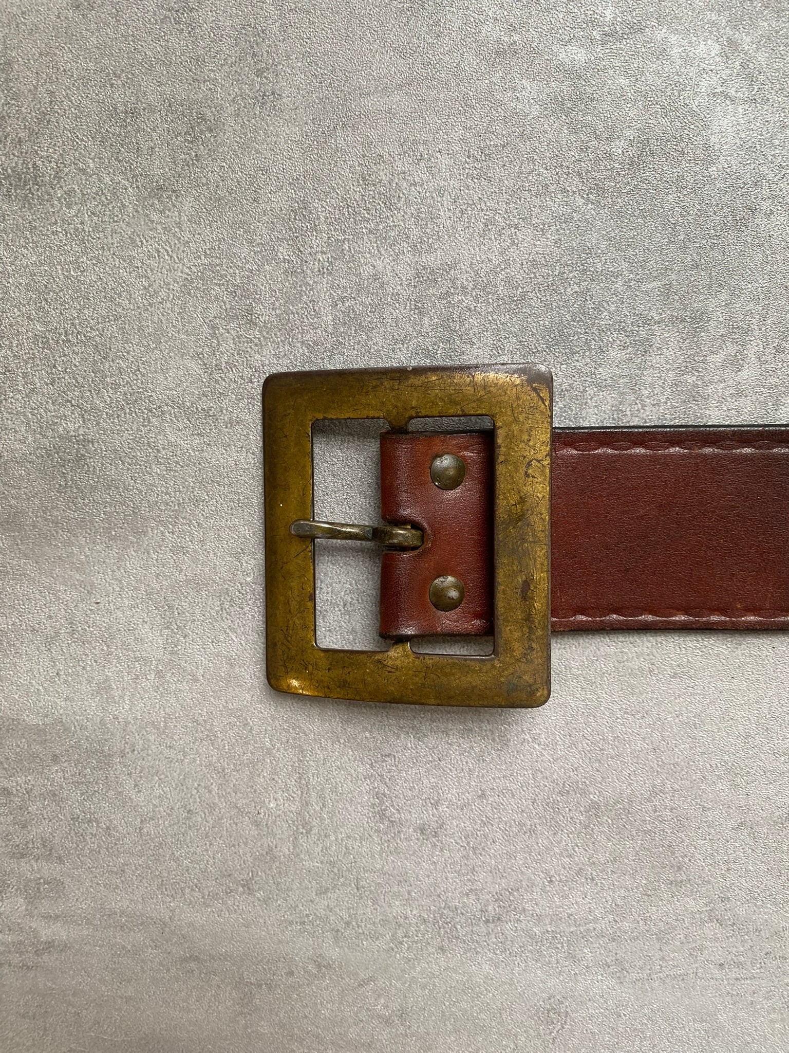Vintage Ibex of England Brown Leather Belt Brass Buckle Rustic Western Belt Large Square Buckle Made in England