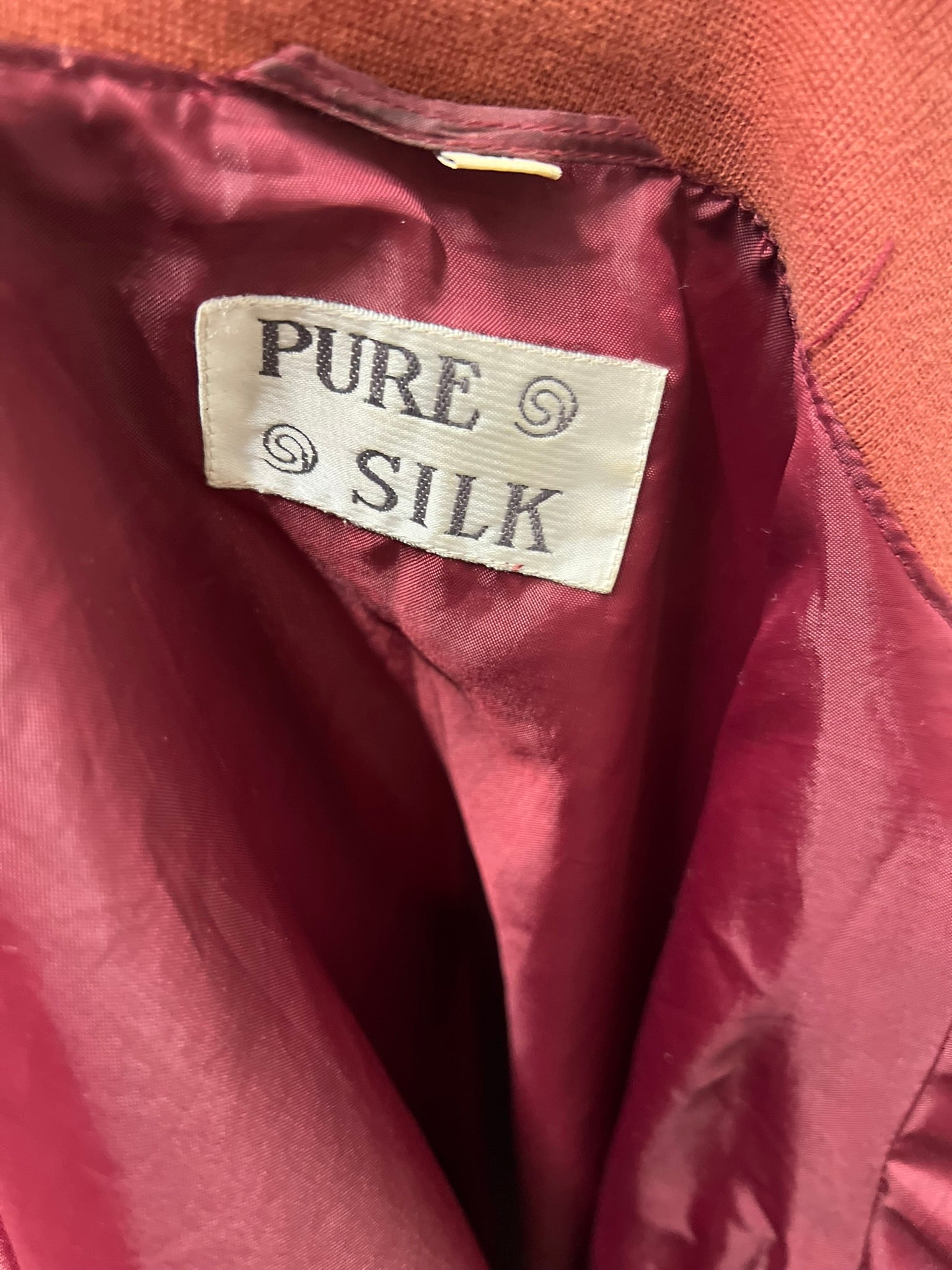 Vintage 1980s Maroon Pure Silk Bomber Jacket 100% Silk Vintage Burgundy Genuine Silk Lightweight Oversized Women's Jacket Size M