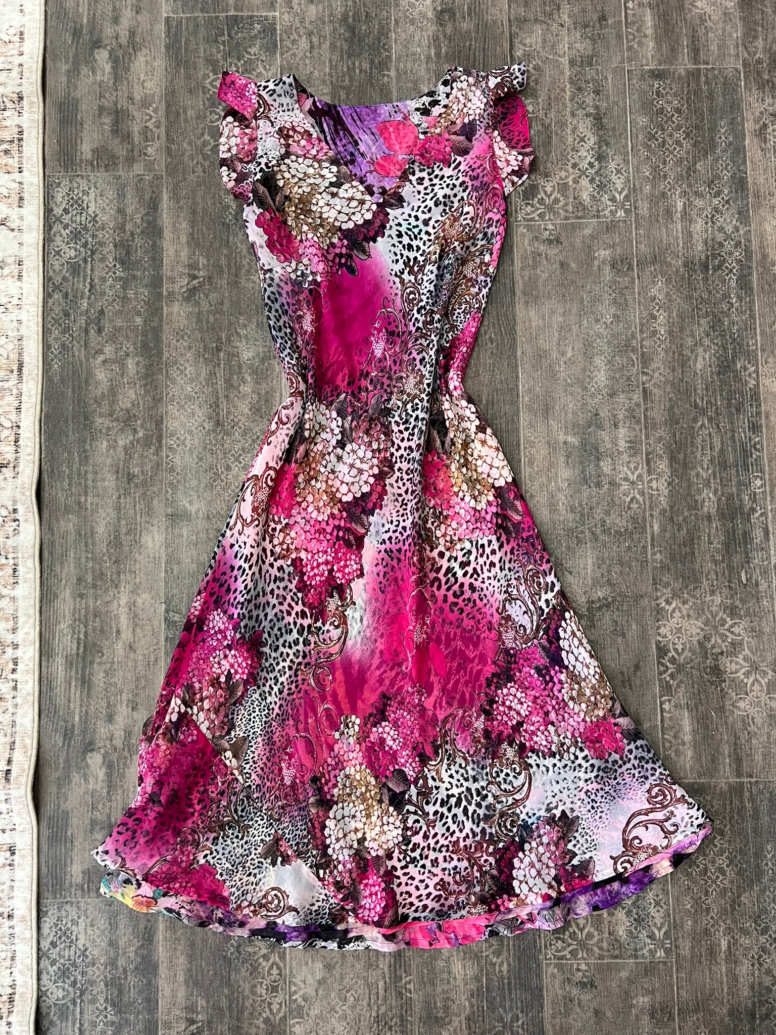 Reversible Floral Ruffle Dress Y2K Sheer Long Dress Animal Print Dress Bold Prin