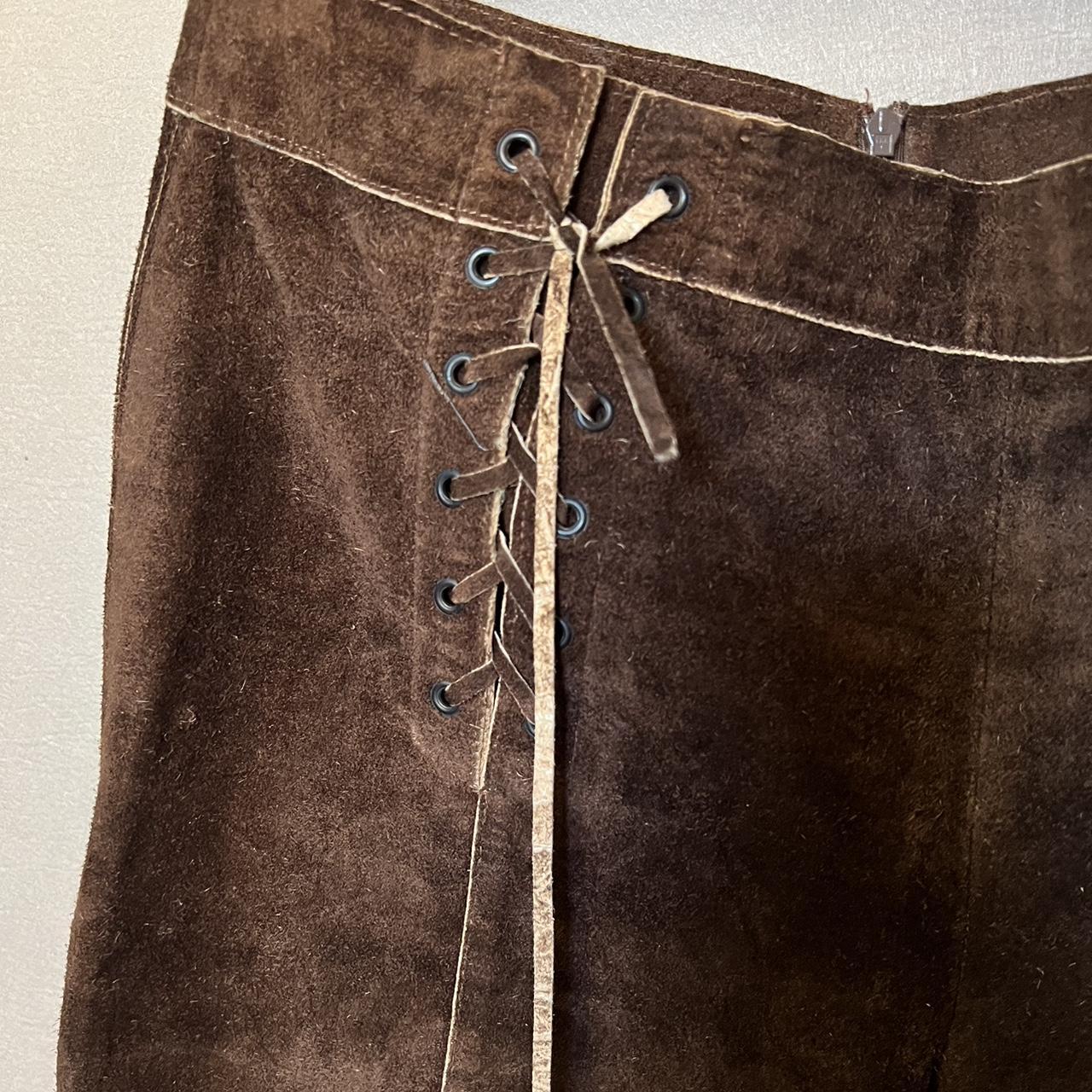 Vintage 90s Leather Trousers Western Suede Straight Leg Lace Up Brown Pants