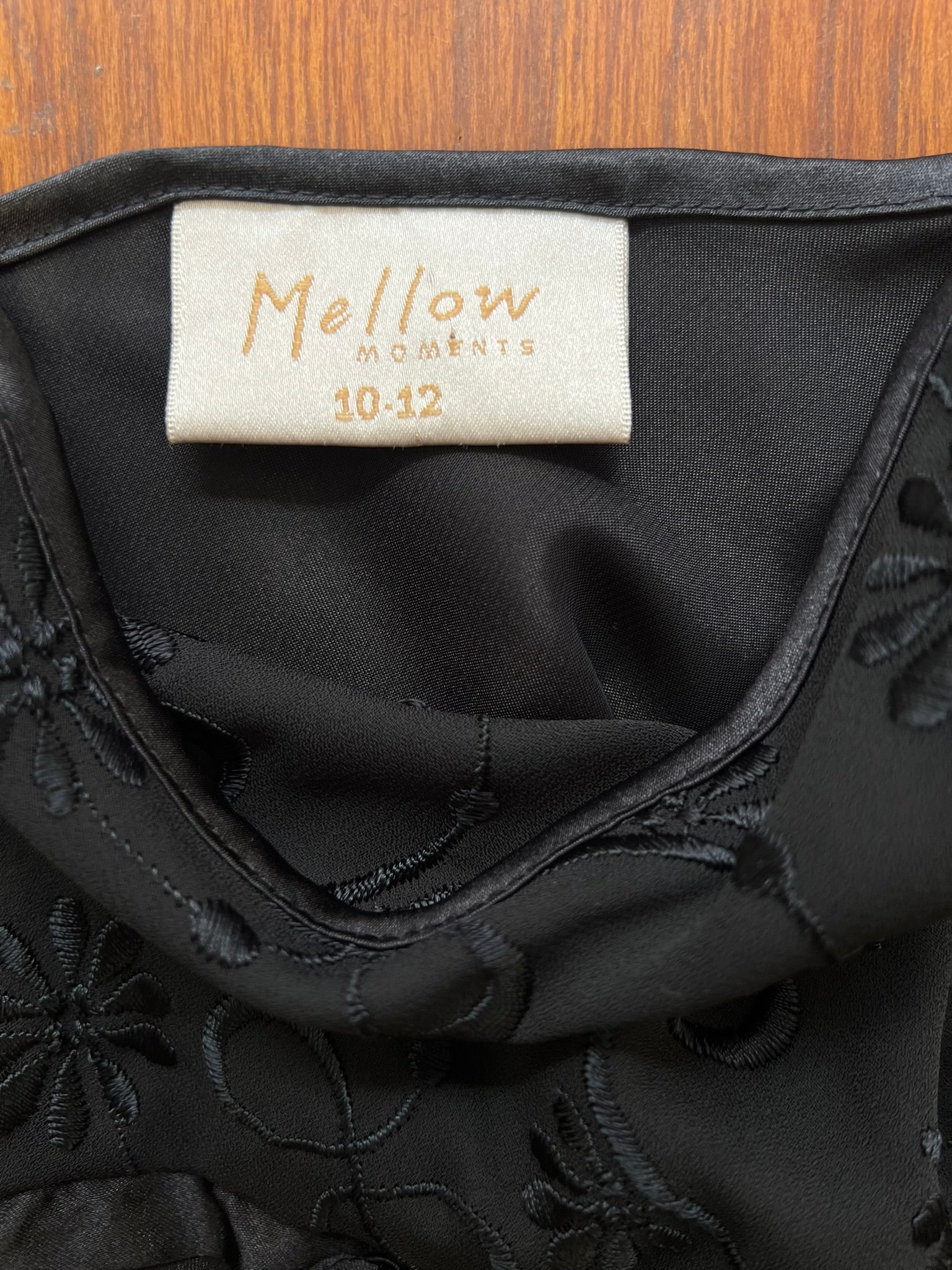 Black Slip Dress Sheer Embroidered Satin Strappy Mini Dress UK 10-12