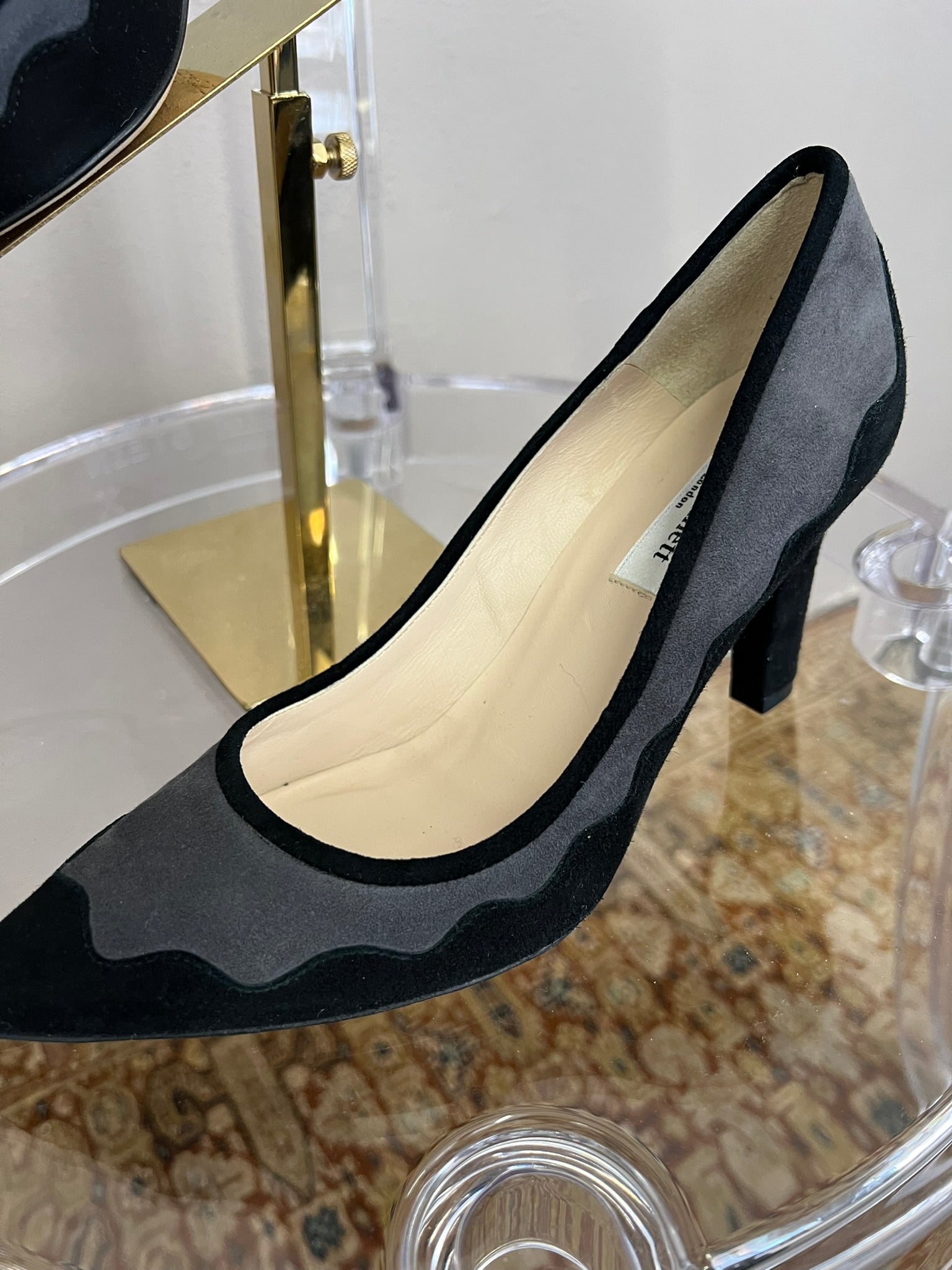 L.K. Bennett Black Suede Scalloped Heels Size 37