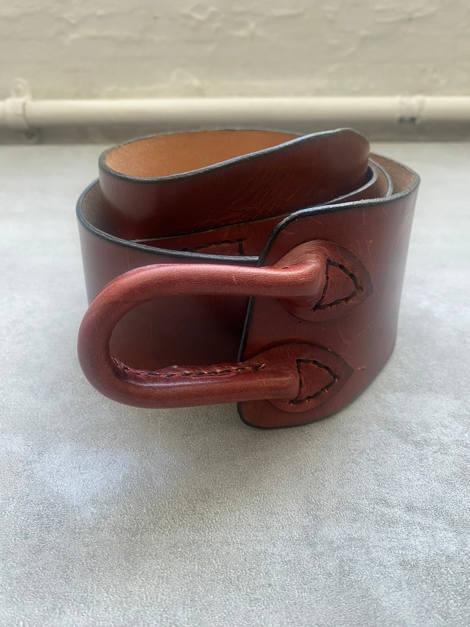 Vintage Brown Leather Wide Loop Belt Chunky Waist Belt