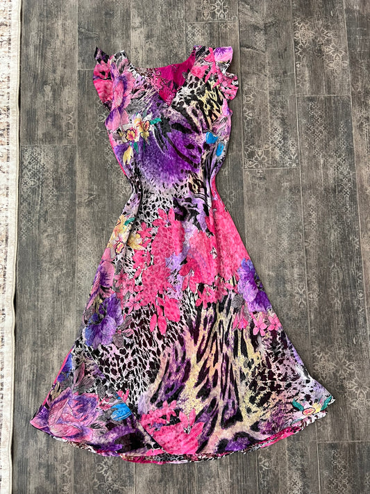 Reversible Floral Ruffle Dress Y2K Sheer Long Dress Animal Print Dress Bold Prin