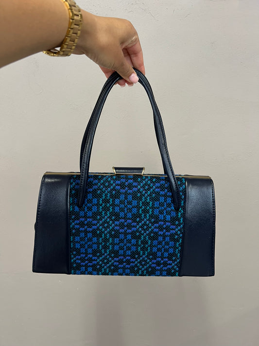 Vintage Wool Frame Handbag Tapestry Top Handle Bag Carpet Bag A Frame Bag