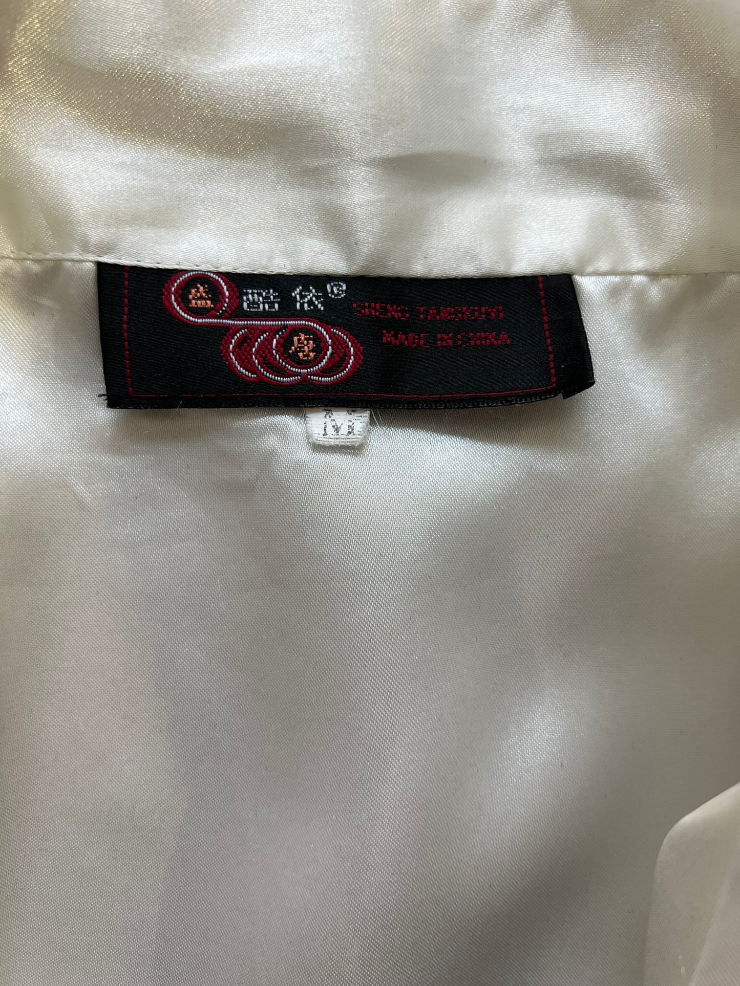 Vintage 80s Kimono Dressing Gown White Satin Embroidered Robe L