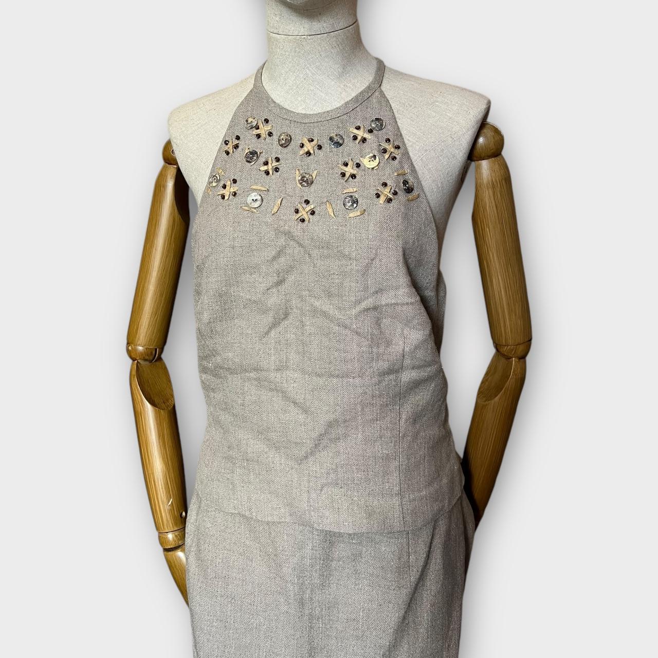 Linen Co Ord M&S halter top and skirt set beaded linen top and midi skirt grey beige NWT size 14 RRP