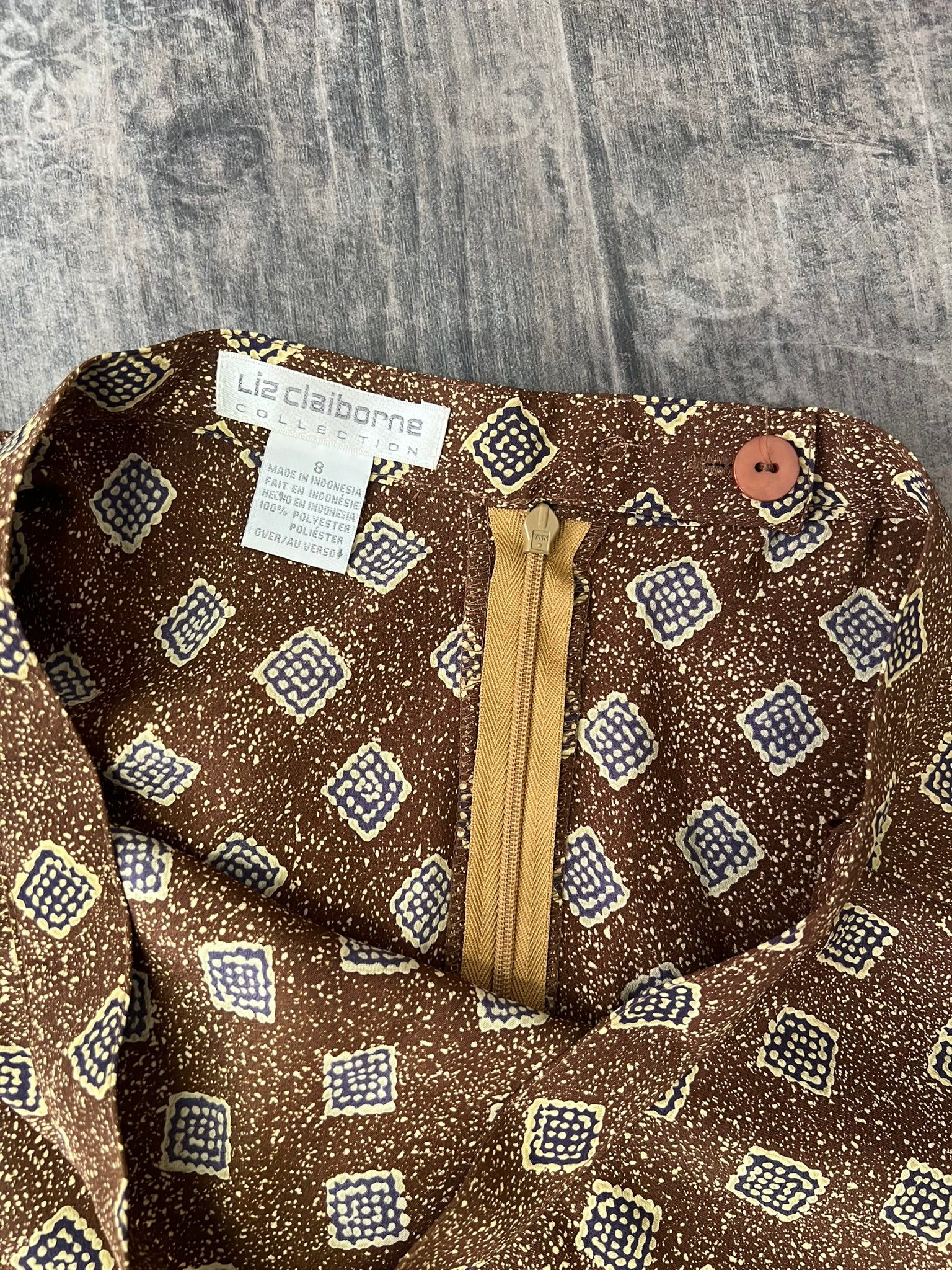 Brown A-Line Mini Skirt Vintage 90s Liz Claiborne High Waisted Flowy Skirt UK 8–