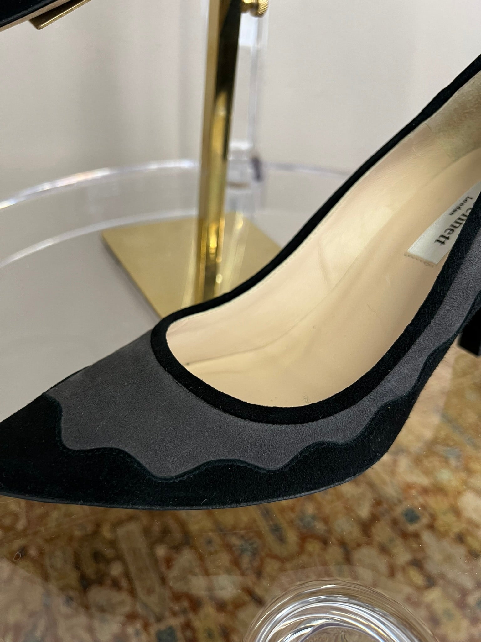 L.K. Bennett Black Suede Scalloped Heels Size 37