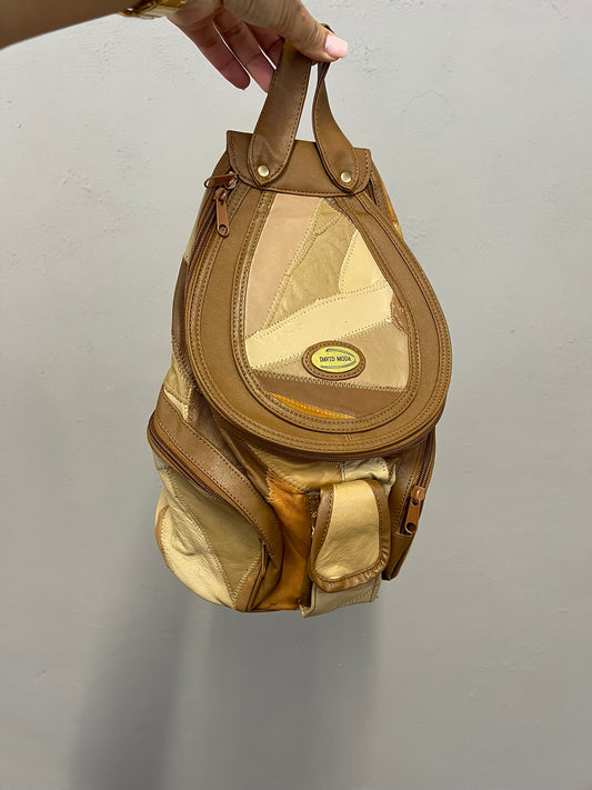 Vintage Patchwork Leather Backpack Convertible Strap