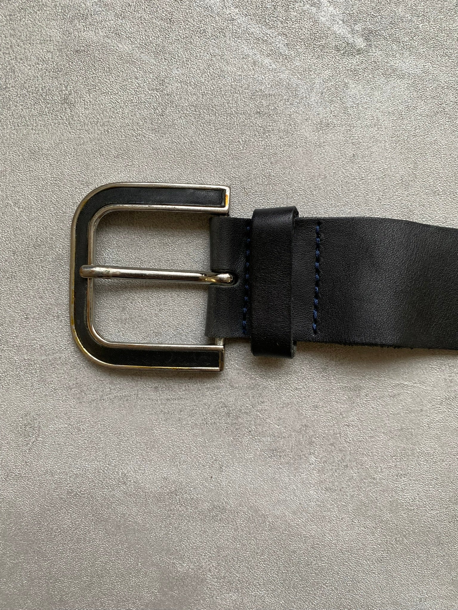 Vintage Belt 90s Black Leather Studded Silver Buckle Grommet Detail Size 95