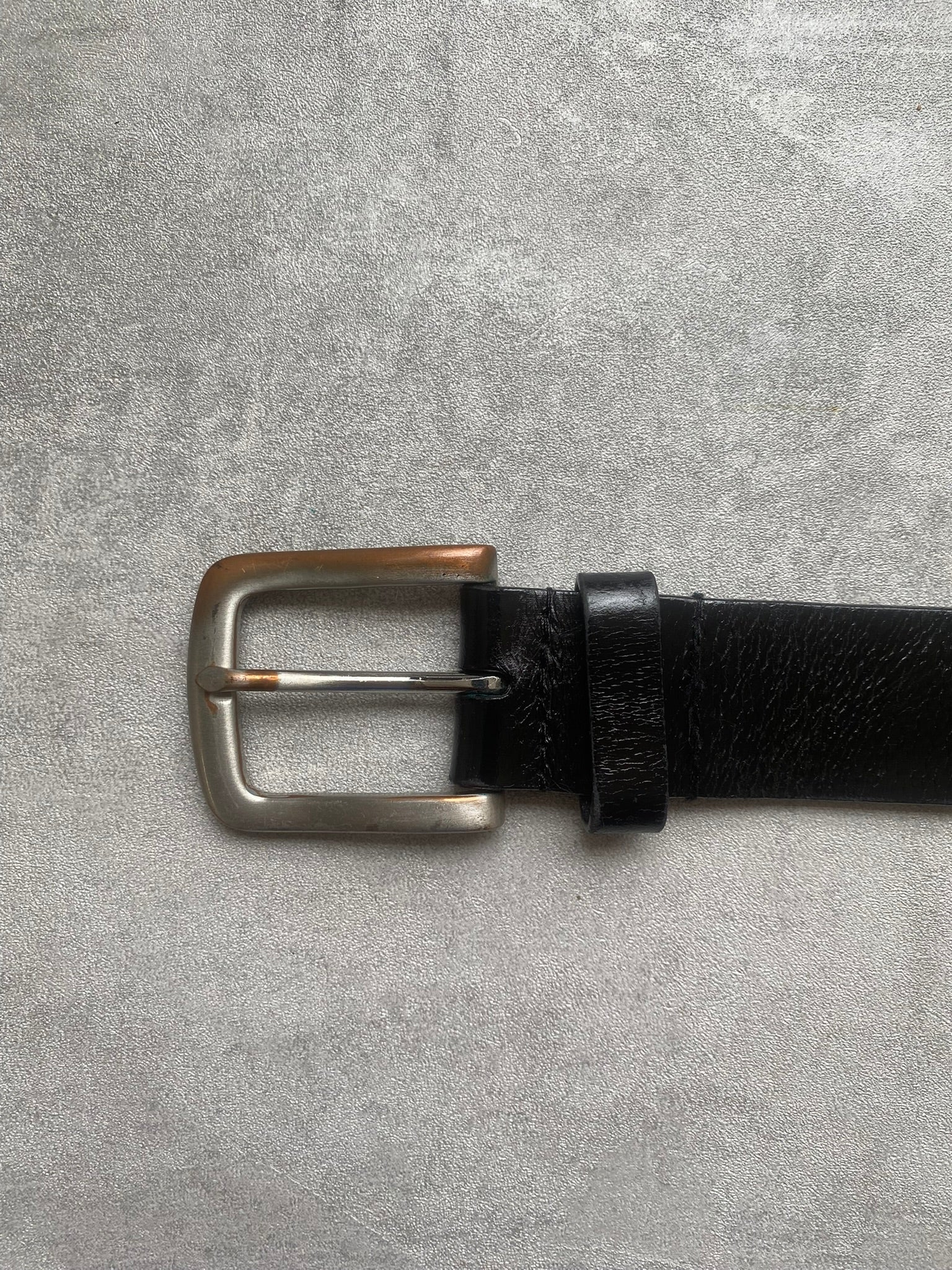Vintage Black Leather Belt 1990s Minimalist Genuine Leather Belt Silver Buckle S