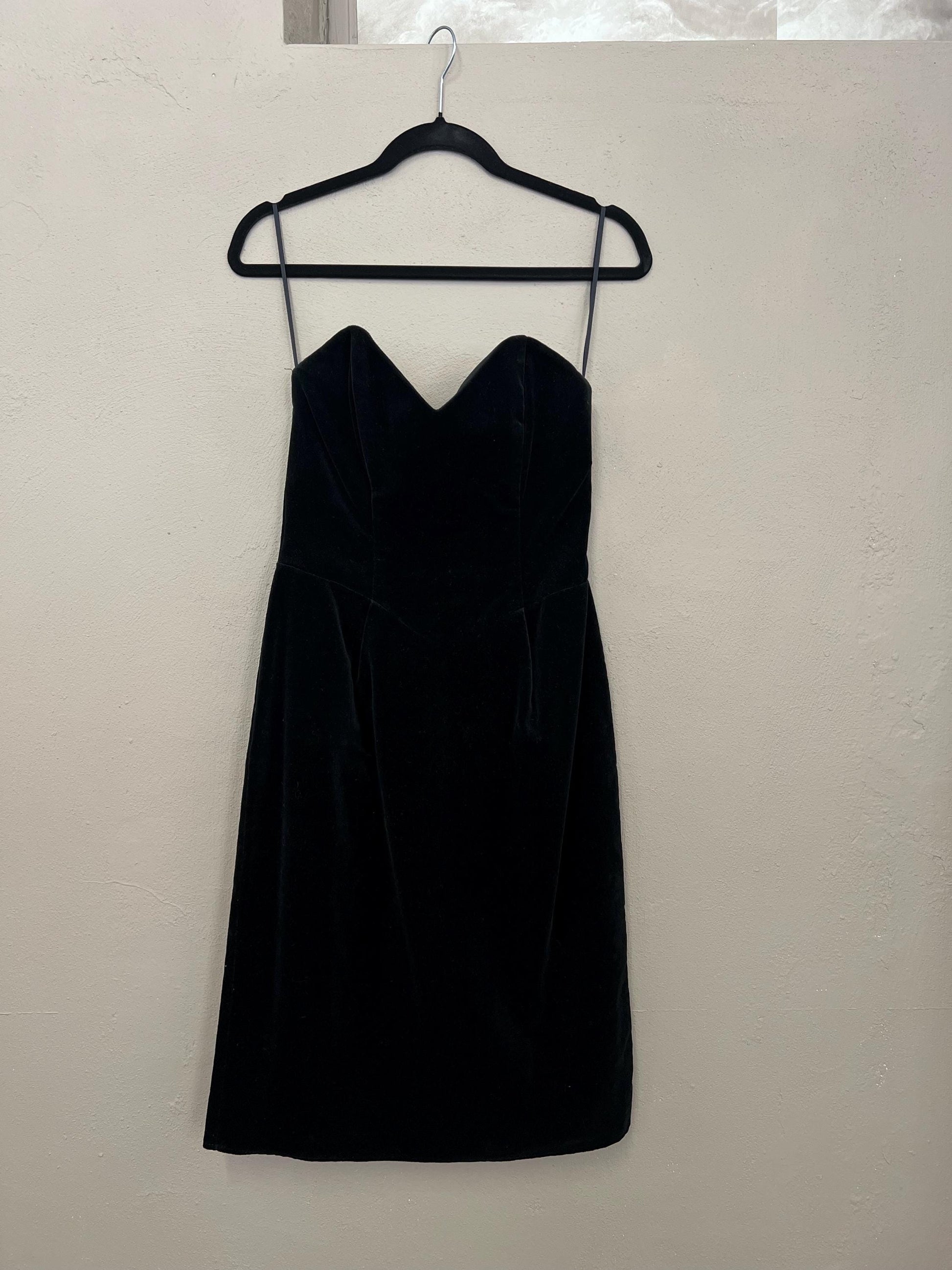 Black Velvet Strapless Dress Corseted Mini Dress Vintage 1990s Cocktail Party Dress