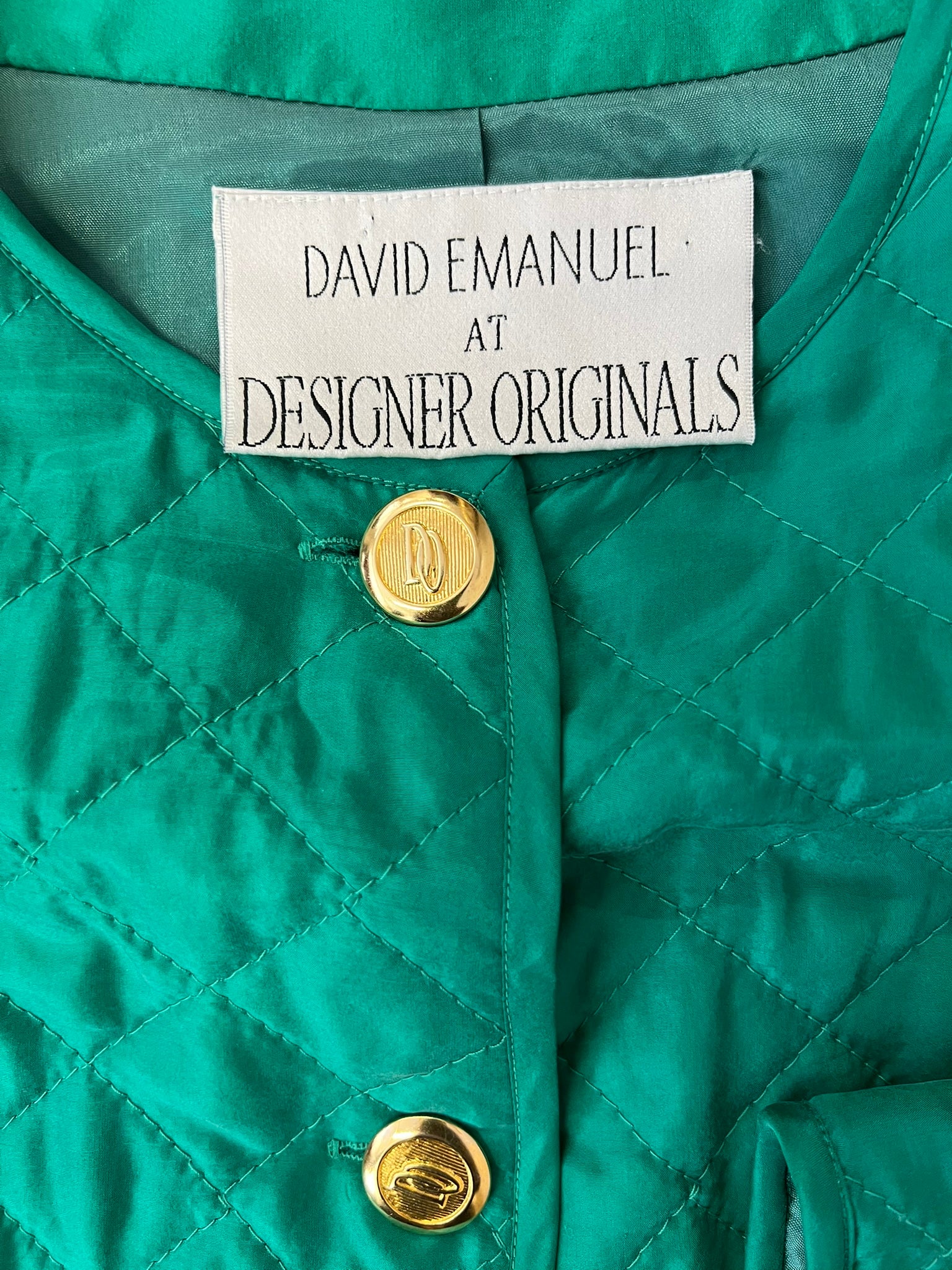 Vintage Silk Quilted Jacket David Emanuel Green Padded Jacket M UK 10 12