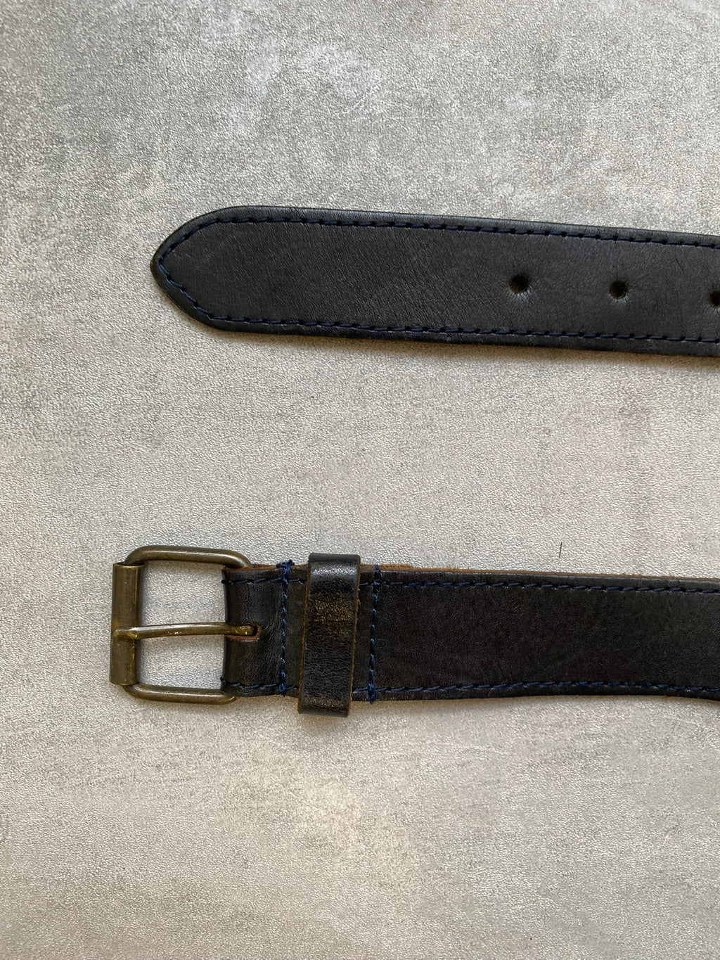 Vintage Belt Woven Black Leather Brass Buckle Western