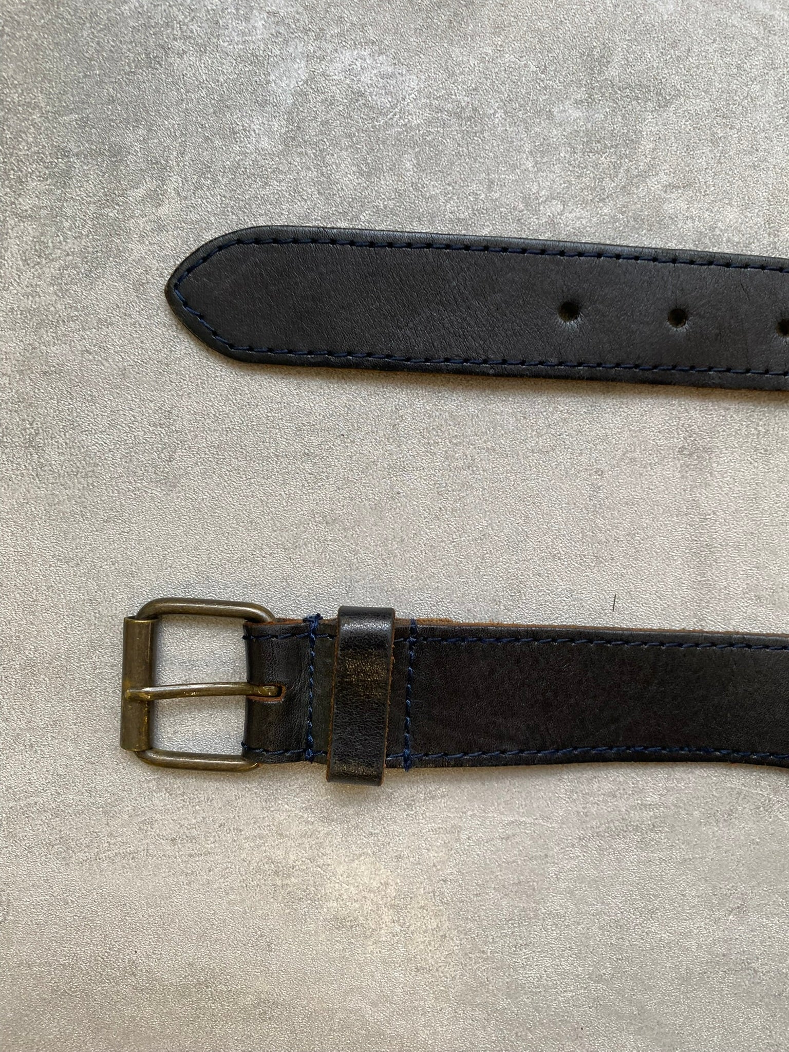 Vintage Belt Woven Black Leather Brass Buckle Western
