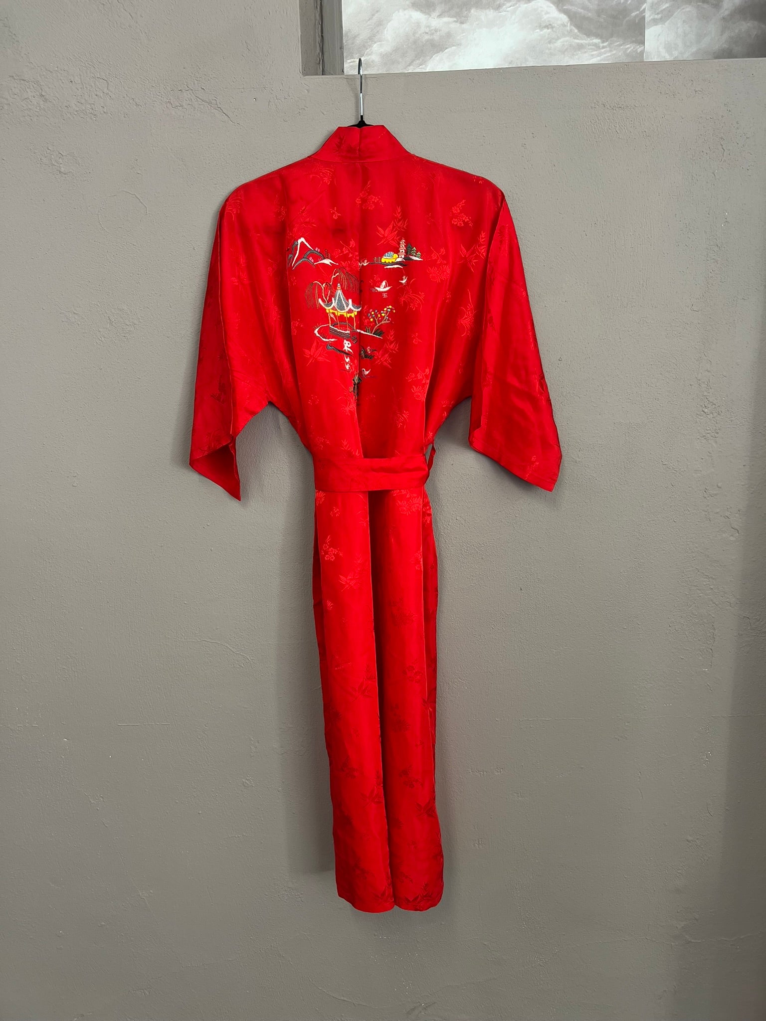 Kimono Robe Vintage 1980s Embroidered Chinese Style Dressing Gown