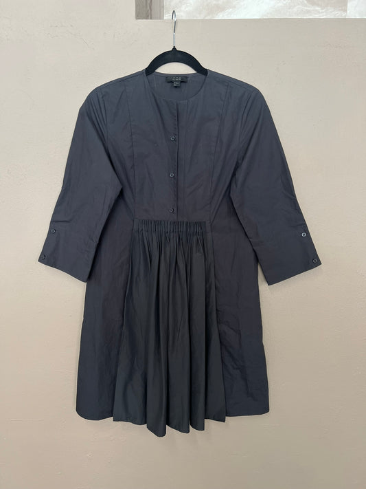 Long Sleeve Midi Dress COS Black Pleated Front Button Up Collarless Dress UK 8
