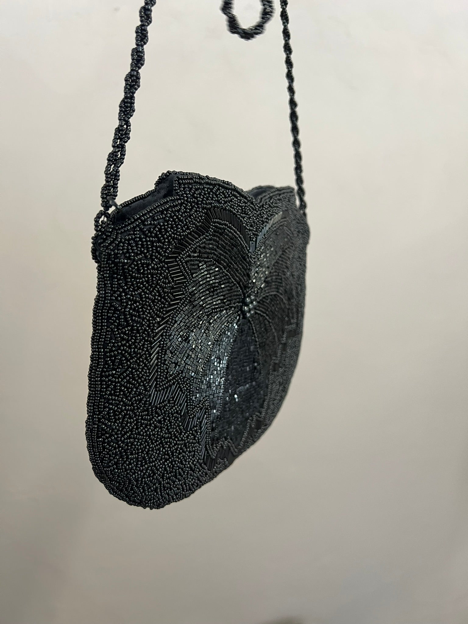 Evening Handbag Black Beaded Vintage 1990s Small Party Bag