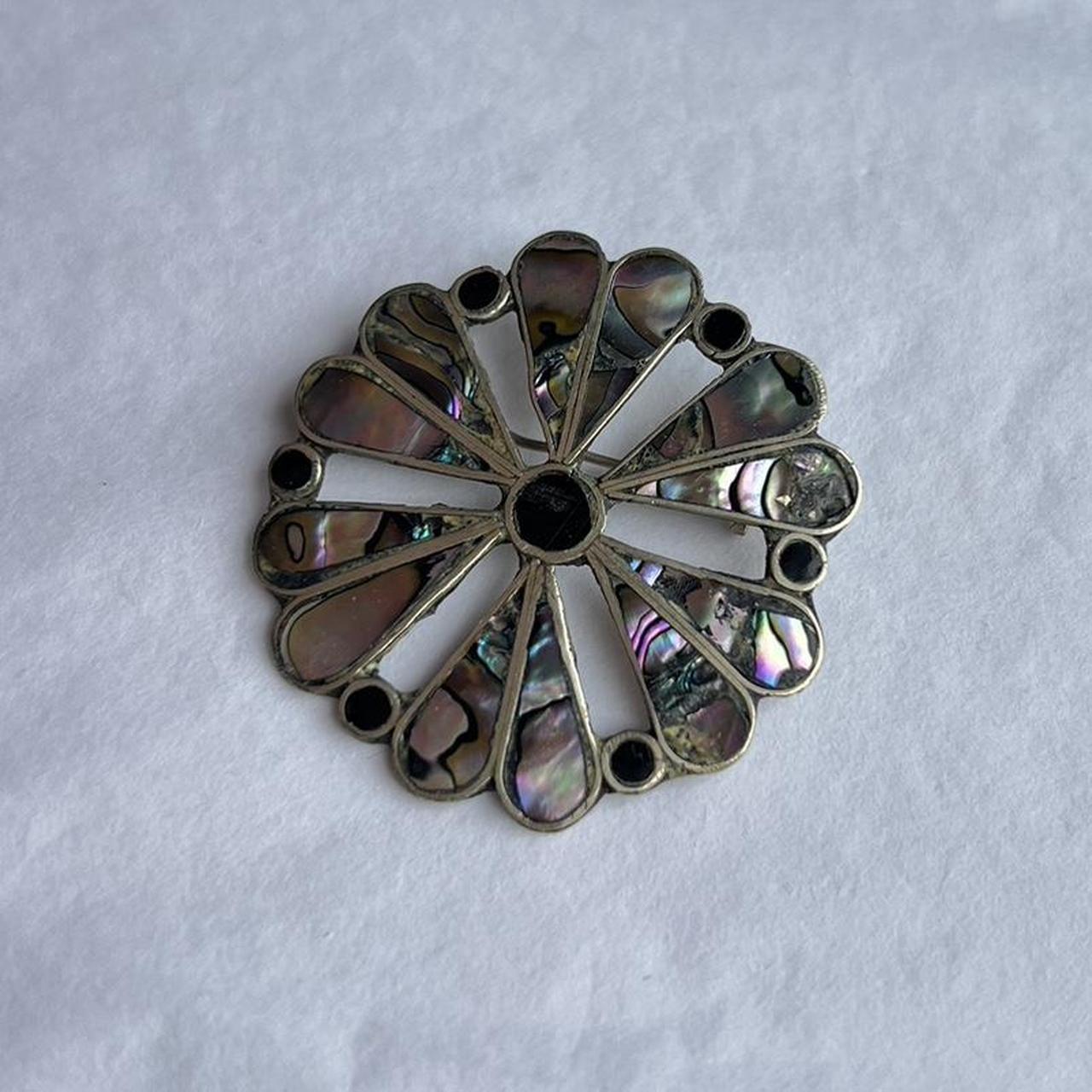 Vintage Pendant Alpaca Silver Cloisonné Mother of Pearl Brooch