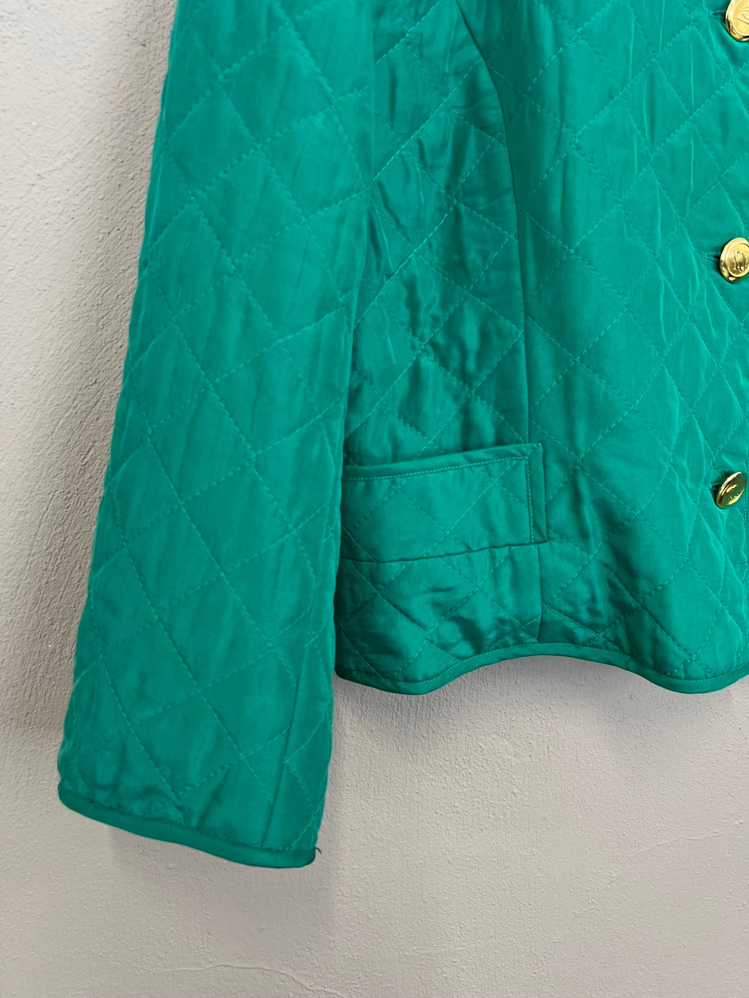 Vintage Silk Quilted Jacket David Emanuel Green Padded Jacket M UK 10 12