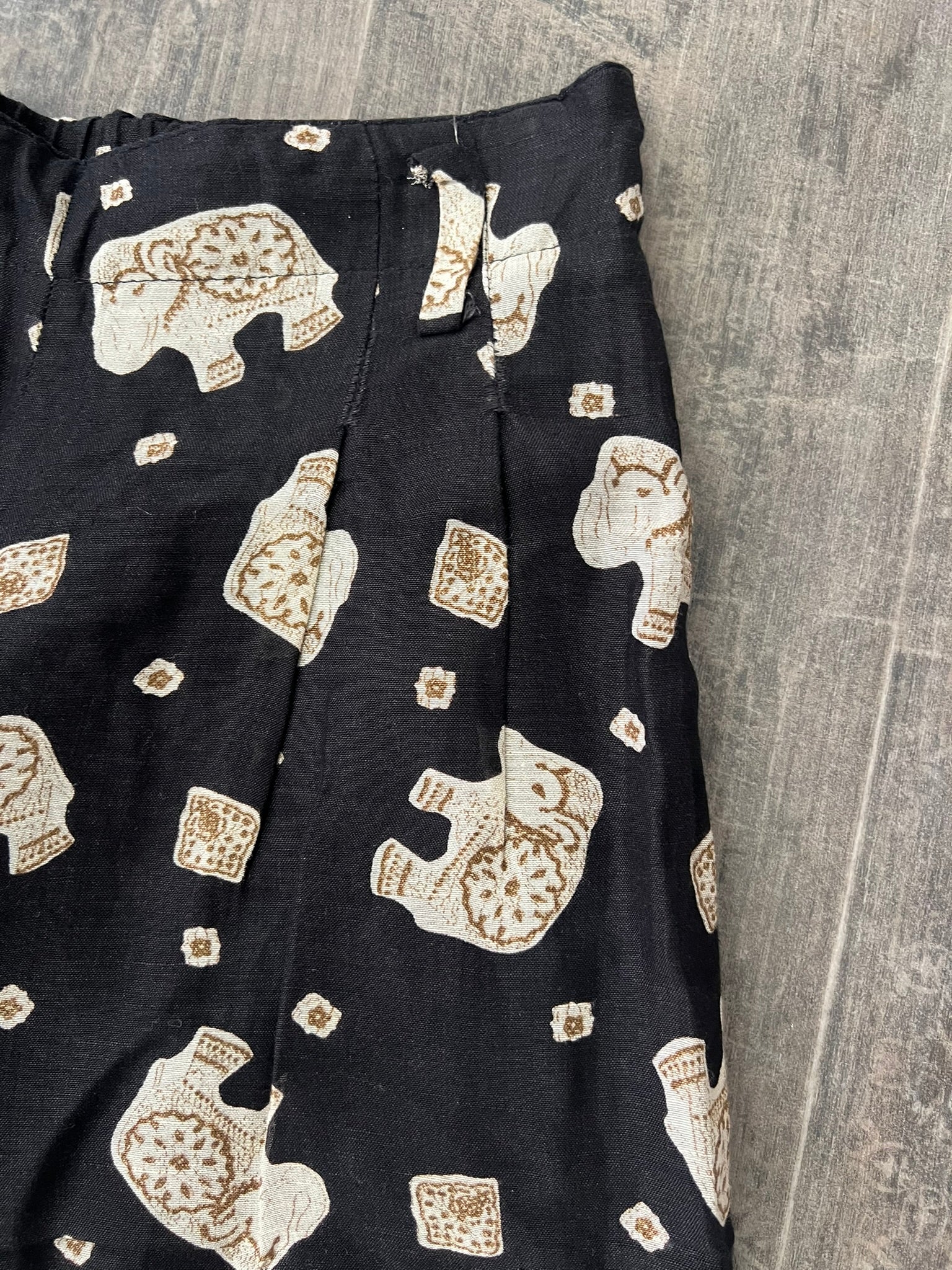 Wide Leg Trousers Vintage 1990s Betty Barclay Linen Blend Printed UK 6–8 Petite