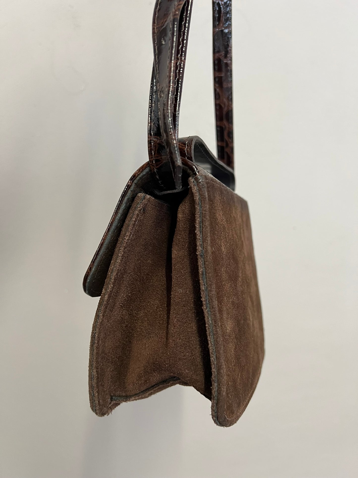 Vintage Brown Croc Suede Handbag Leather Shoulder Bag Crossbody