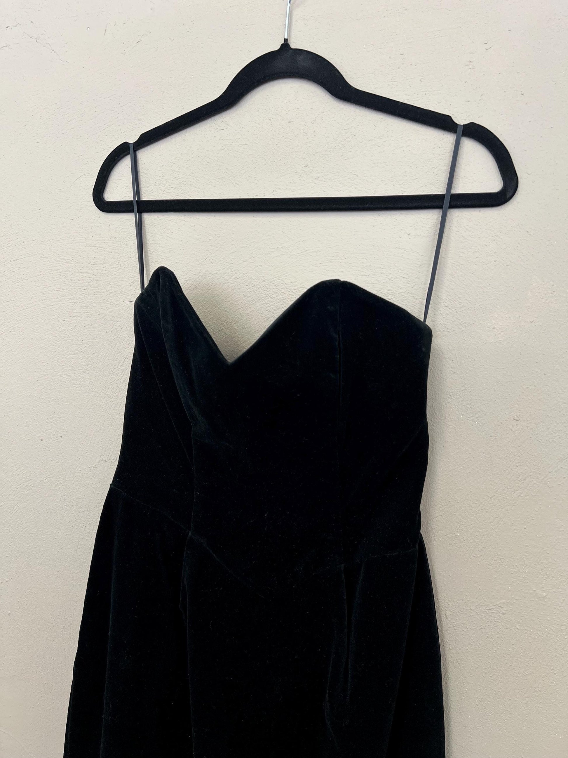 Black Velvet Strapless Dress Corseted Mini Dress Vintage 1990s Cocktail Party Dress