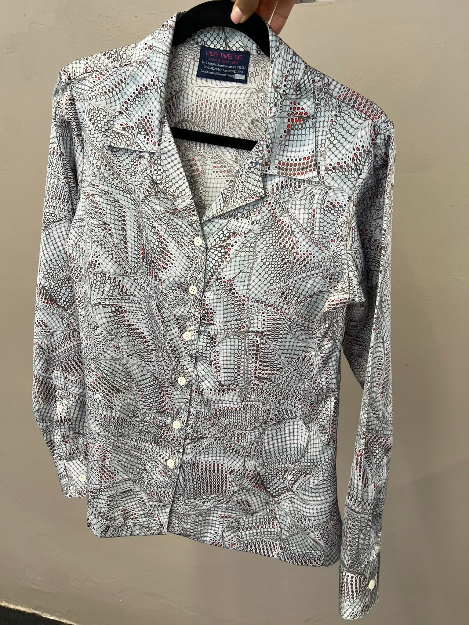 Y2K Silky Snake Print Shirt Abstract Geometric Button Up UK 14