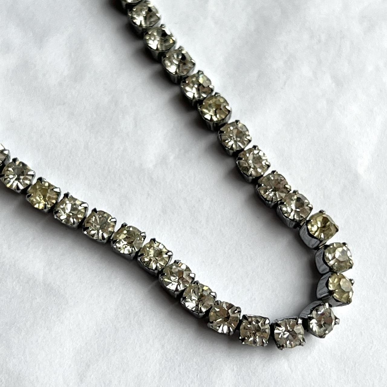 Vintage Diamanté Choker Necklace Silver Tone Skinny Tennis Classic Rhinestone Diamond Chain
