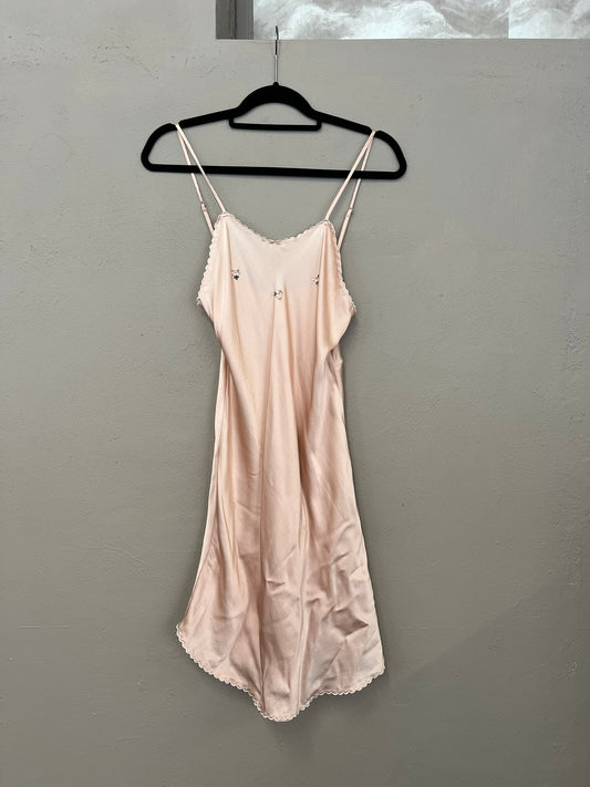 Silk Mini Slip Dress If Only If Blush Pink Lace Trim XS