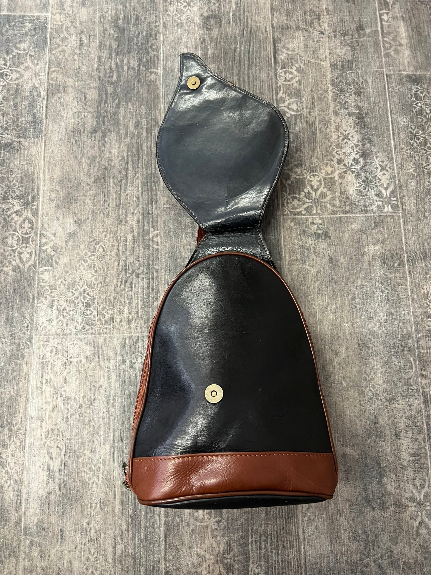 Vintage Leather Backpack Asymmetric Handbag Black and Brown 90s Vintage Bag