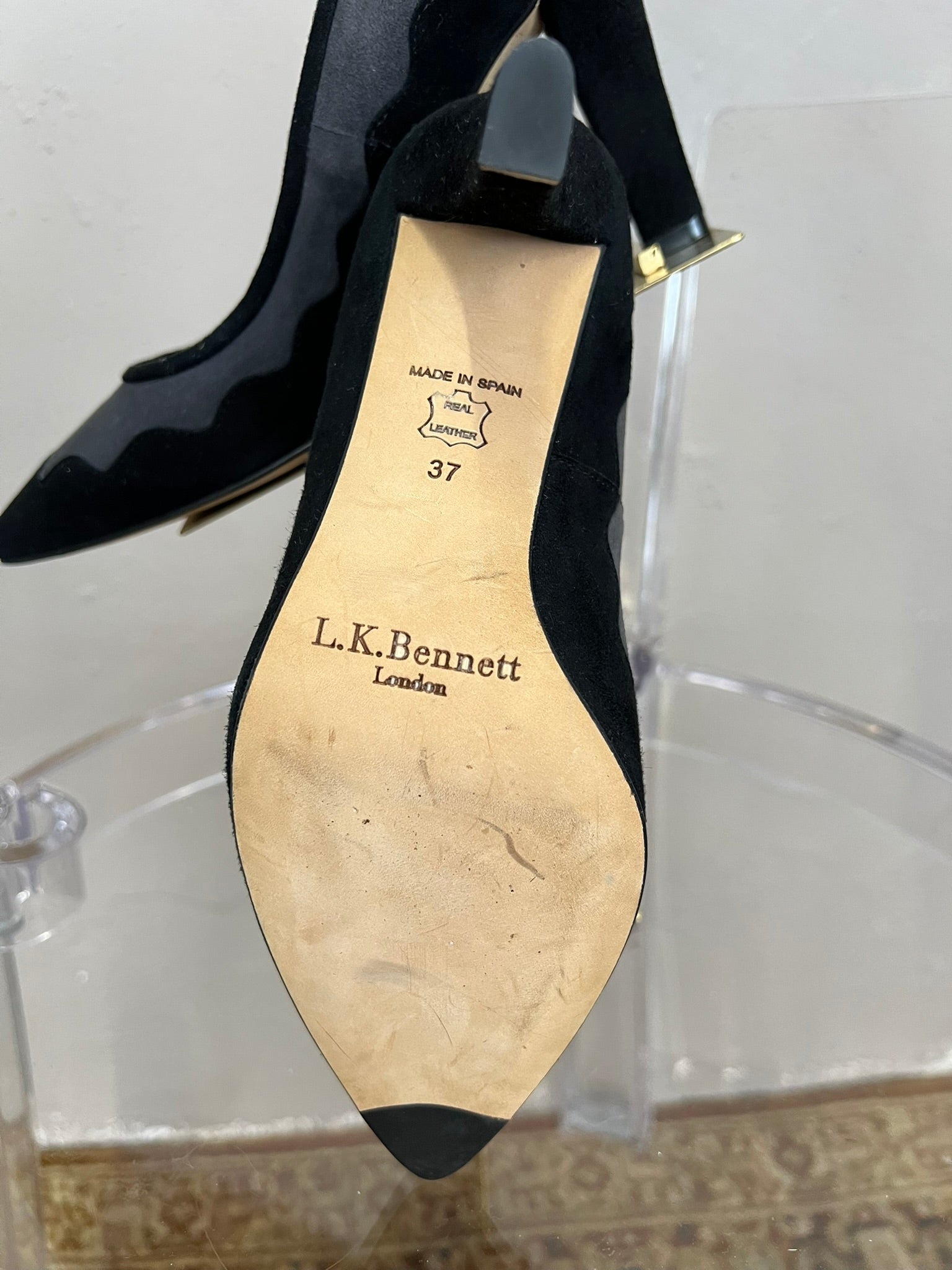 L.K. Bennett Black Suede Scalloped Heels Size 37