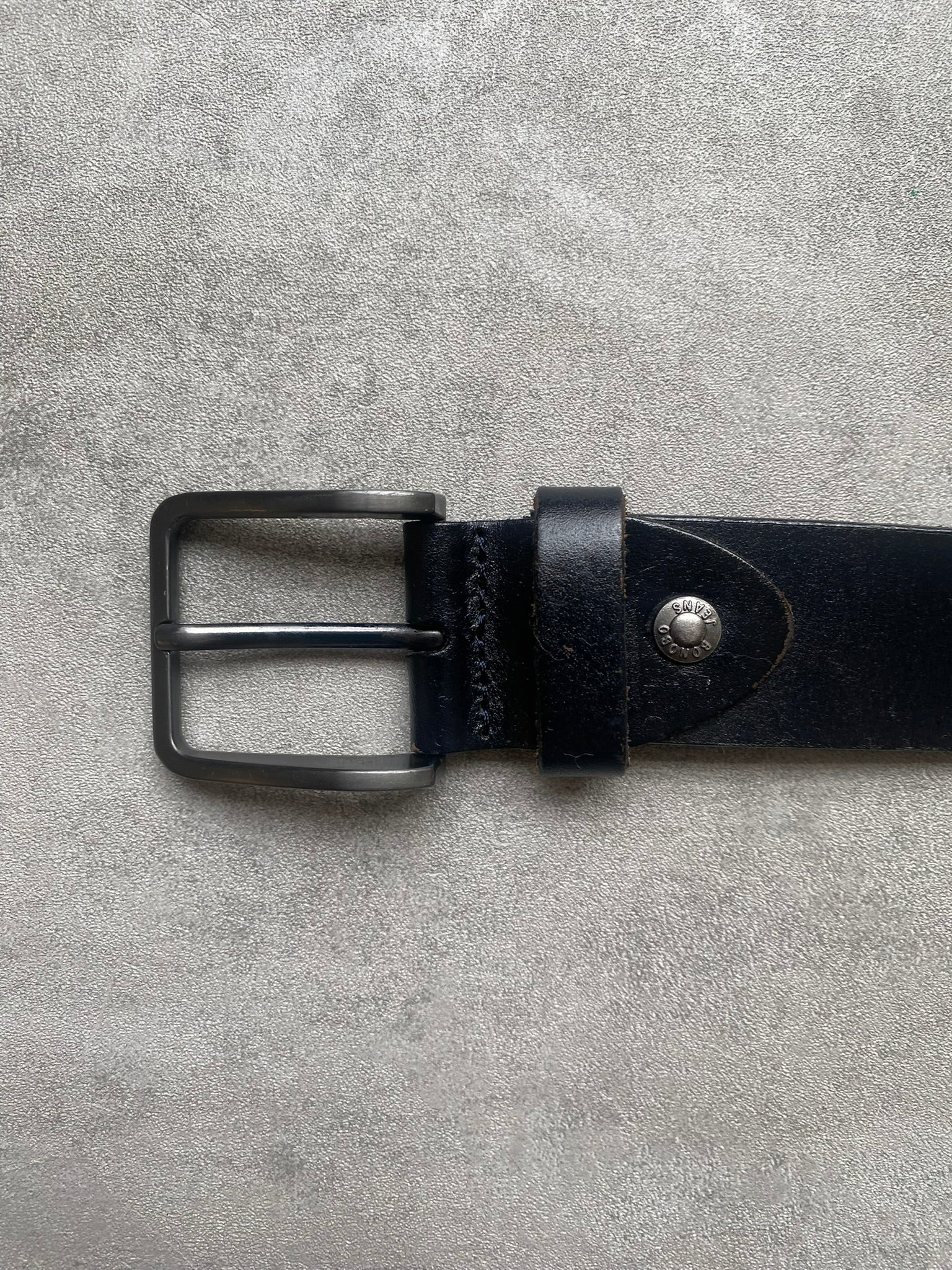 Vintage Bonapa Jeans Black Leather Belt Silver Buckle W32