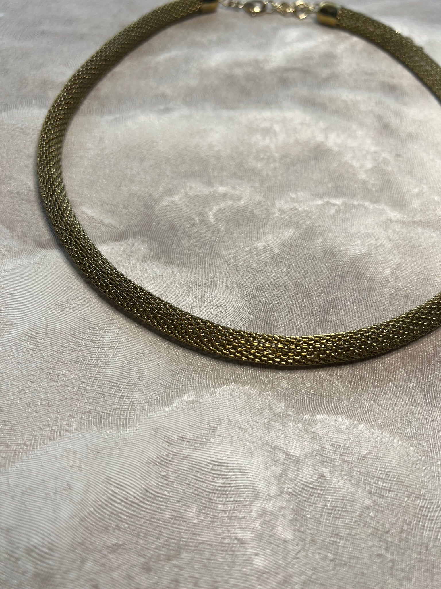Vintage Mesh Chain Necklace Gold Tone Torque Collar Necklace