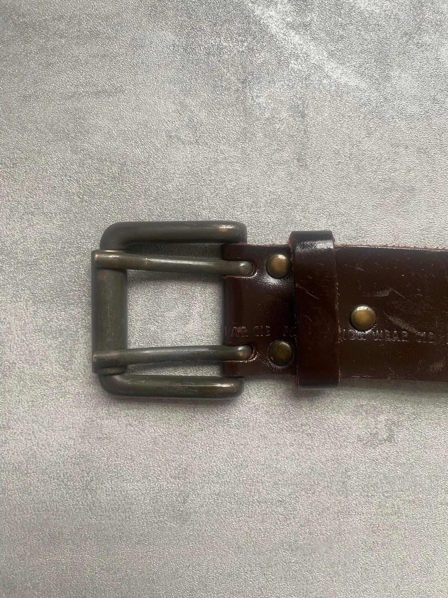 Vintage Military Issue Belt Brown Leather Double Prong Belt 42