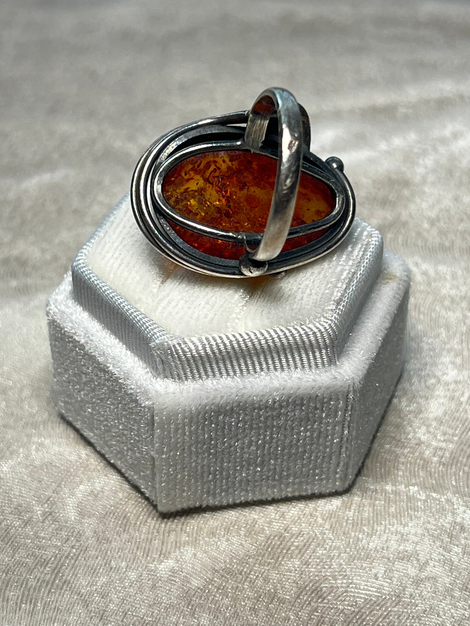 Vintage Bellarri Sterling Silver Amber Statement Ring Leaf Detail Size O