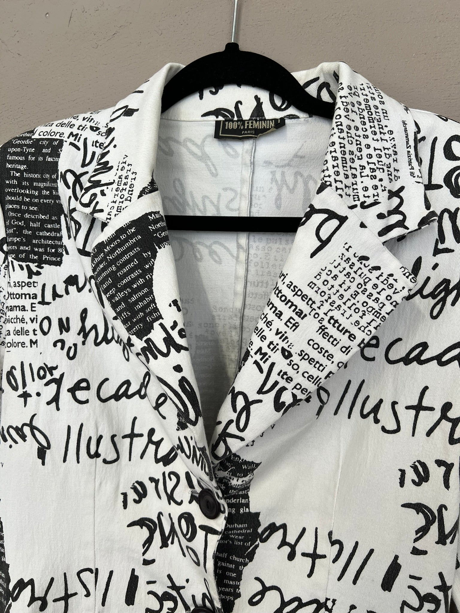 Vintage 90s Blazer Graffiti Bold Print Denim Jacket Tailored UK 12