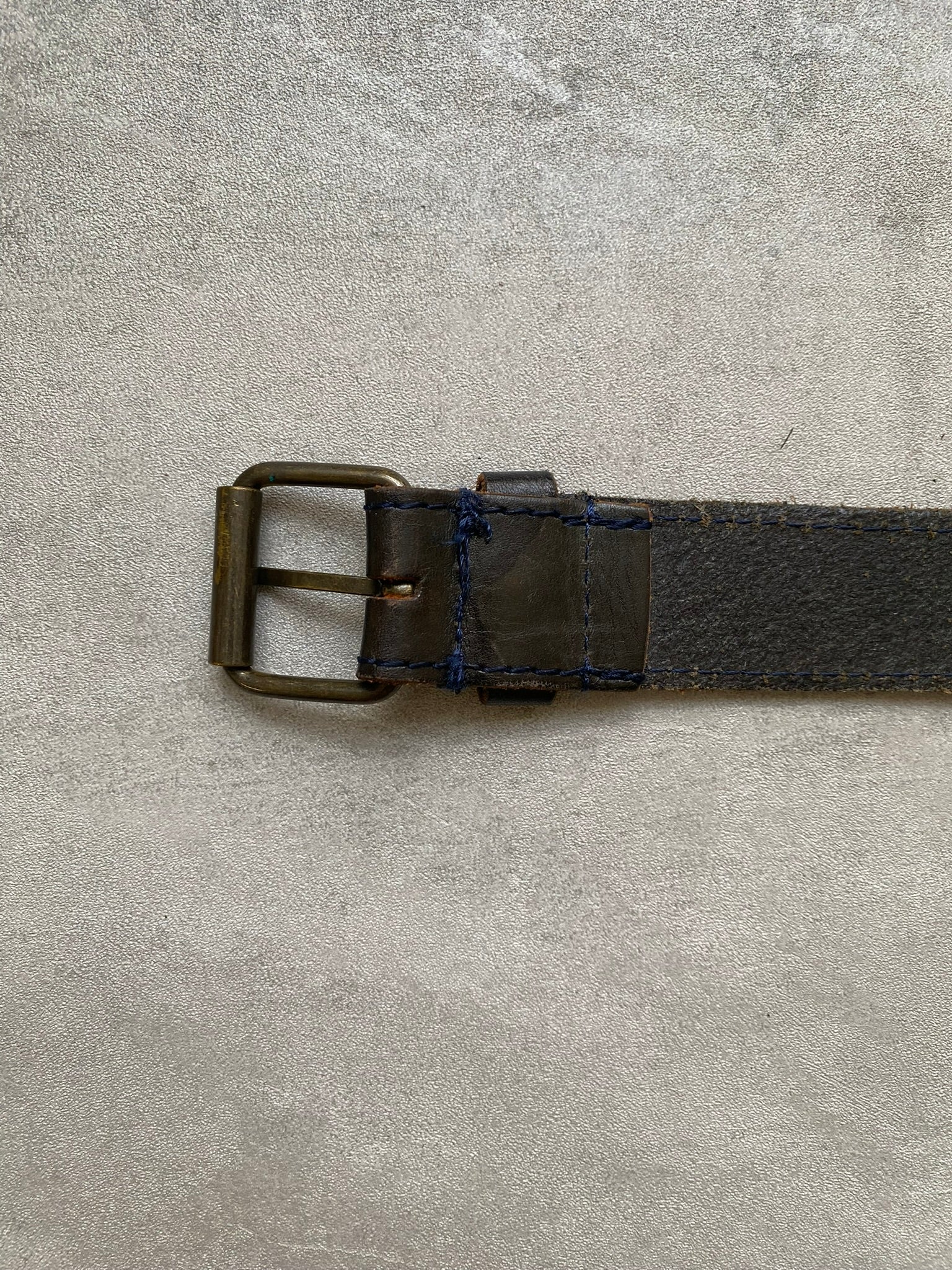 Vintage Belt Woven Black Leather Brass Buckle Western