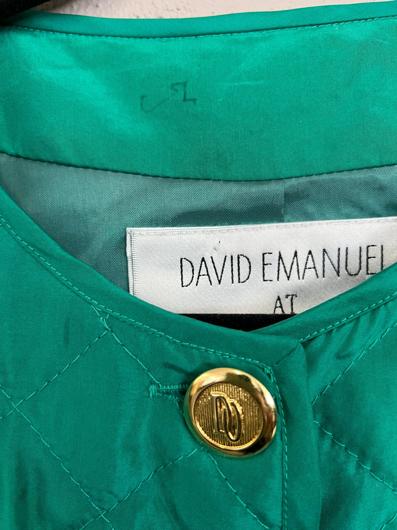 Vintage Silk Quilted Jacket David Emanuel Green Padded Jacket M UK 10 12