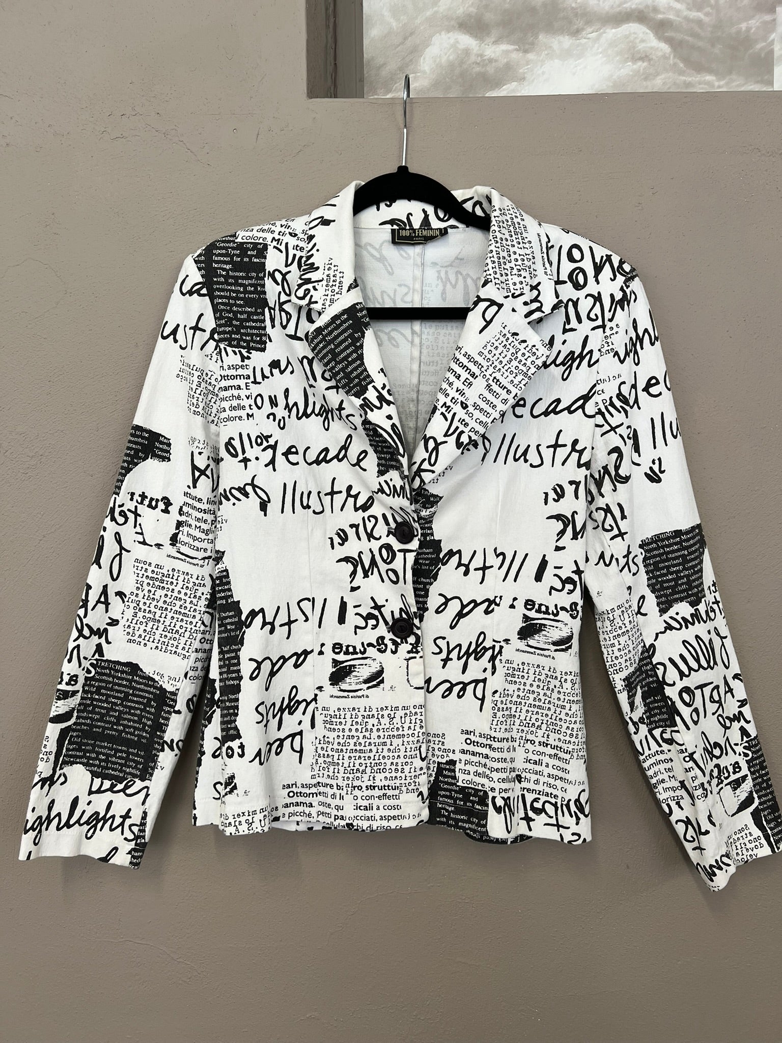 Vintage 90s Blazer Graffiti Bold Print Denim Jacket Tailored UK 12
