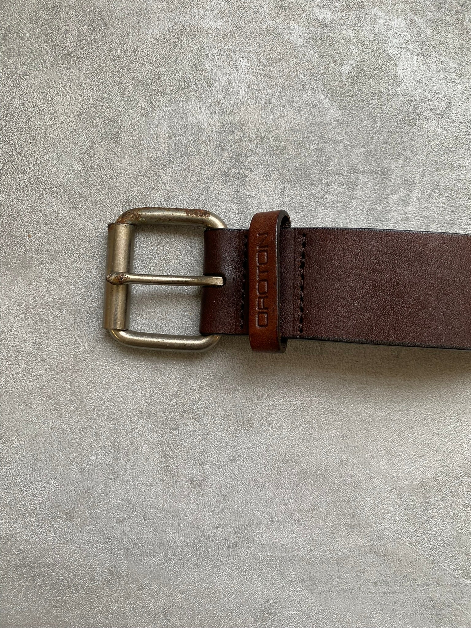 Vintage Oroton Brown Leather Belt Silver Buckle Size UK 16