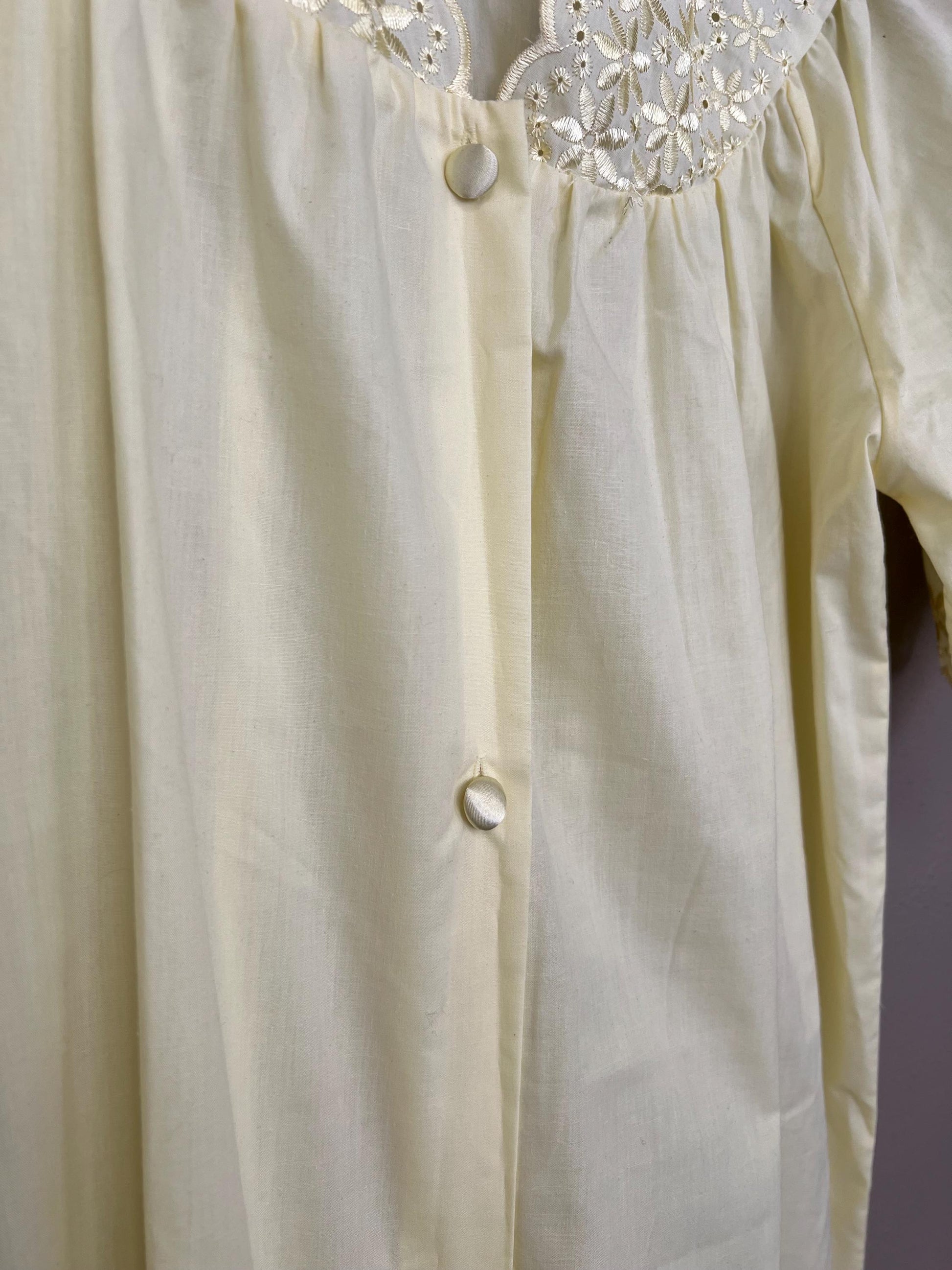 Buttercream Yellow Nightgown | Vintage | Lace Detail Satin Button Nightdress | Maxi Length