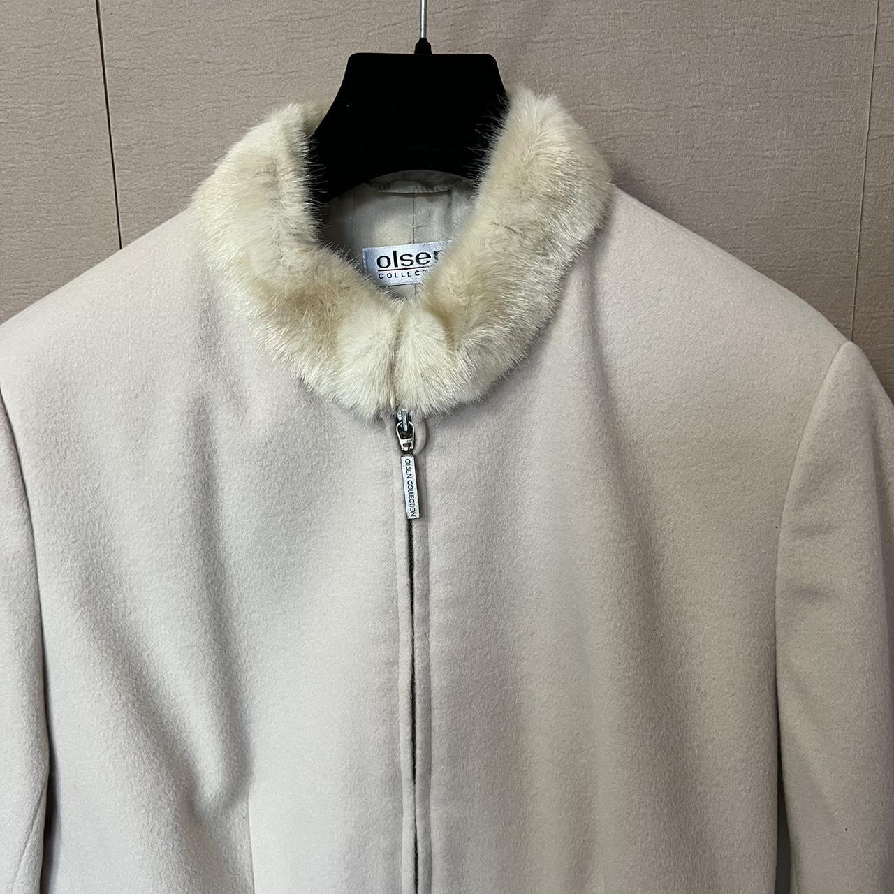 Vintage 90s Wool Suit Olsen Cream Two Piece Skirt Suit Neutral Jacket and Maxi Skirt Faux Fur Collar