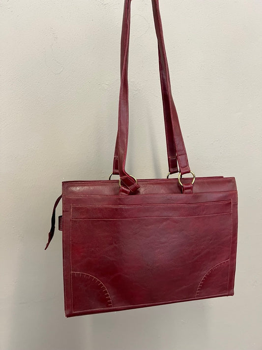 Vintage Burgundy Faux Leather Shoulder Tote 90s Minimalist Style