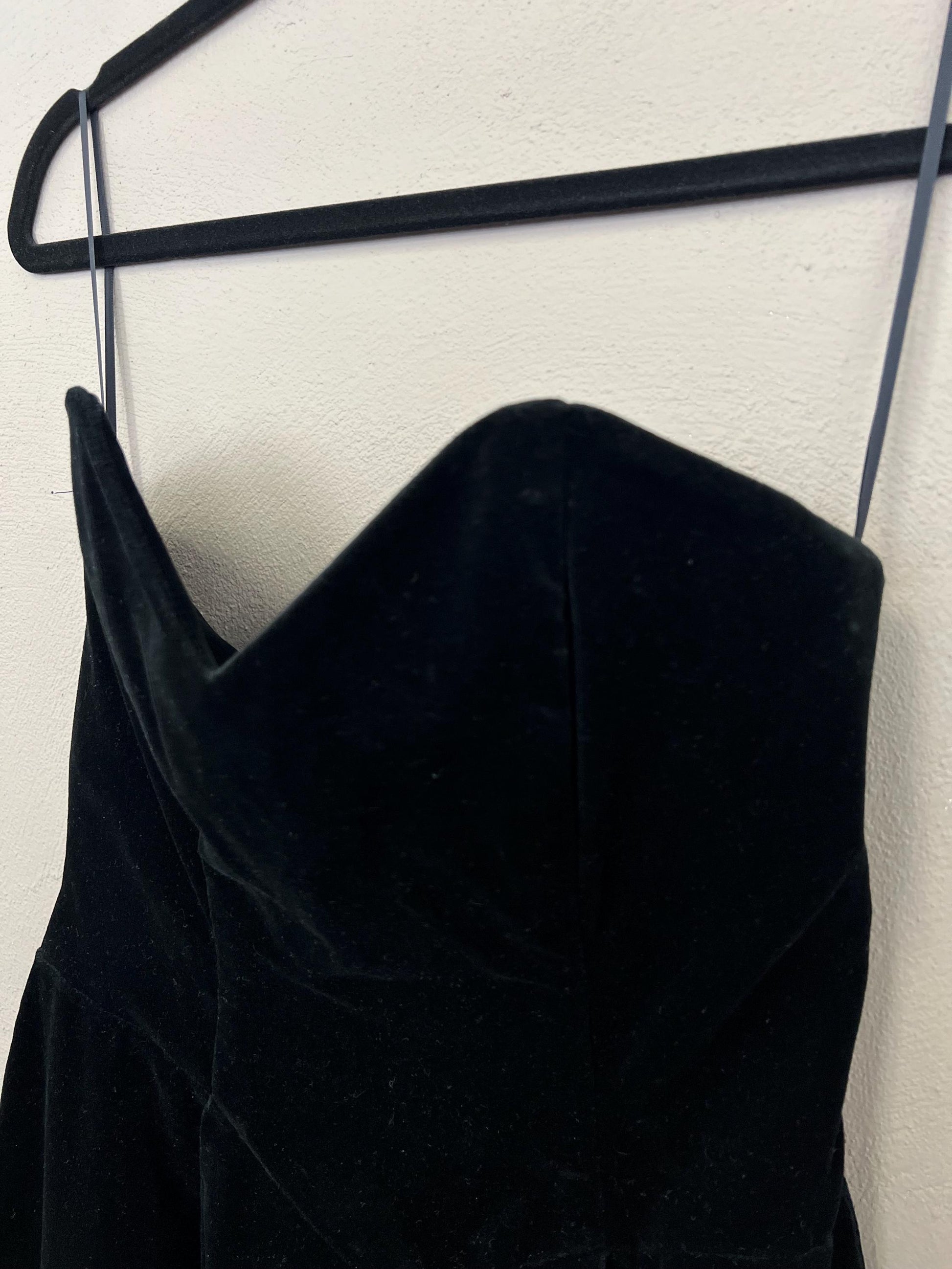 Black Velvet Strapless Dress Corseted Mini Dress Vintage 1990s Cocktail Party Dress