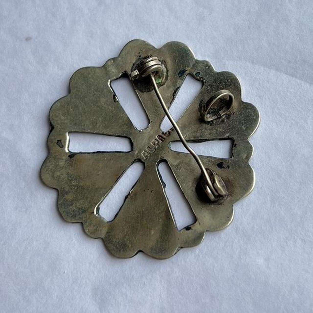 Vintage Pendant Alpaca Silver Cloisonné Mother of Pearl Brooch