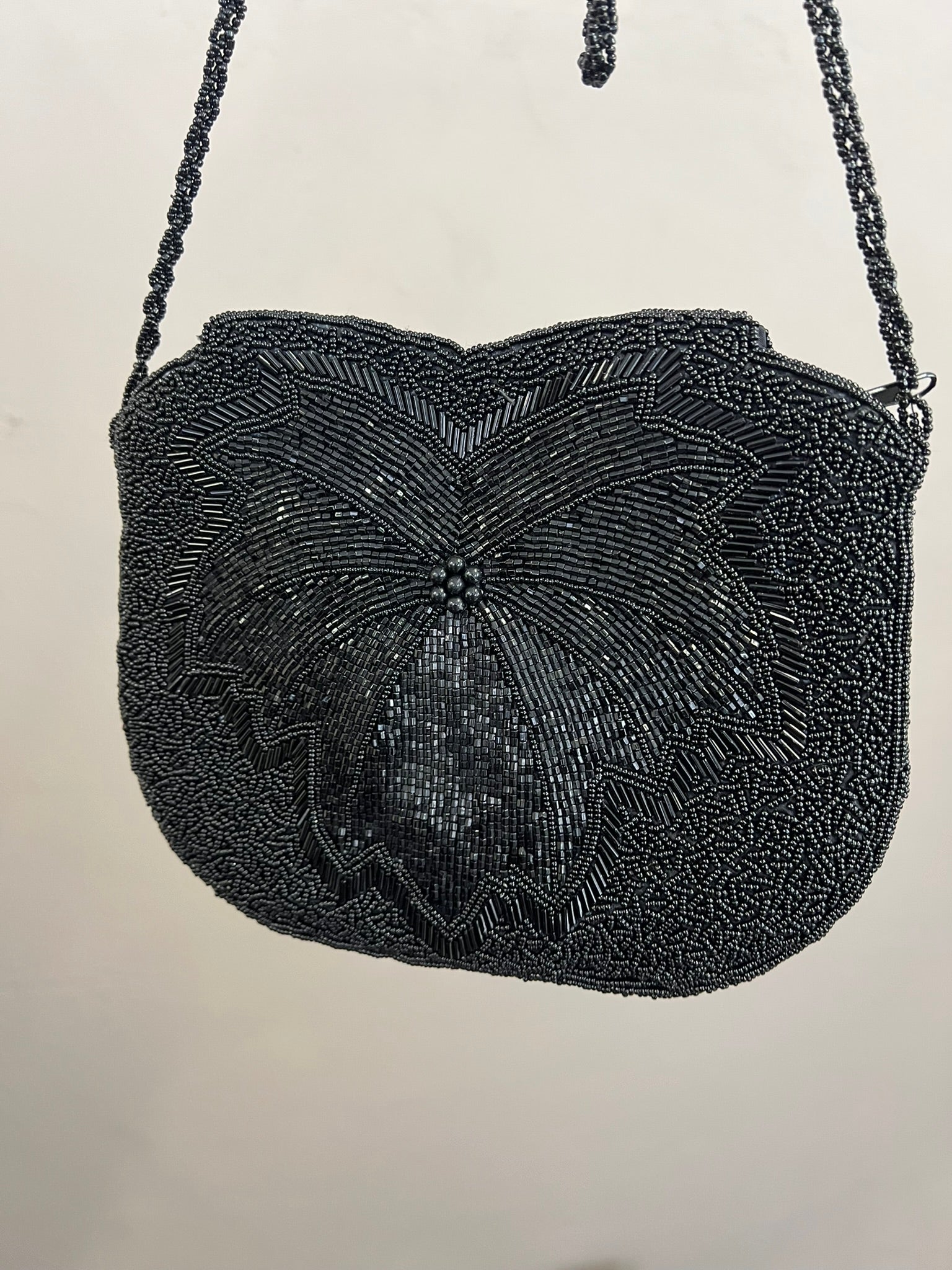 Evening Handbag Black Beaded Vintage 1990s Small Party Bag