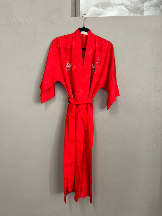 Kimono Robe Vintage 1980s Embroidered Chinese Style Dressing Gown