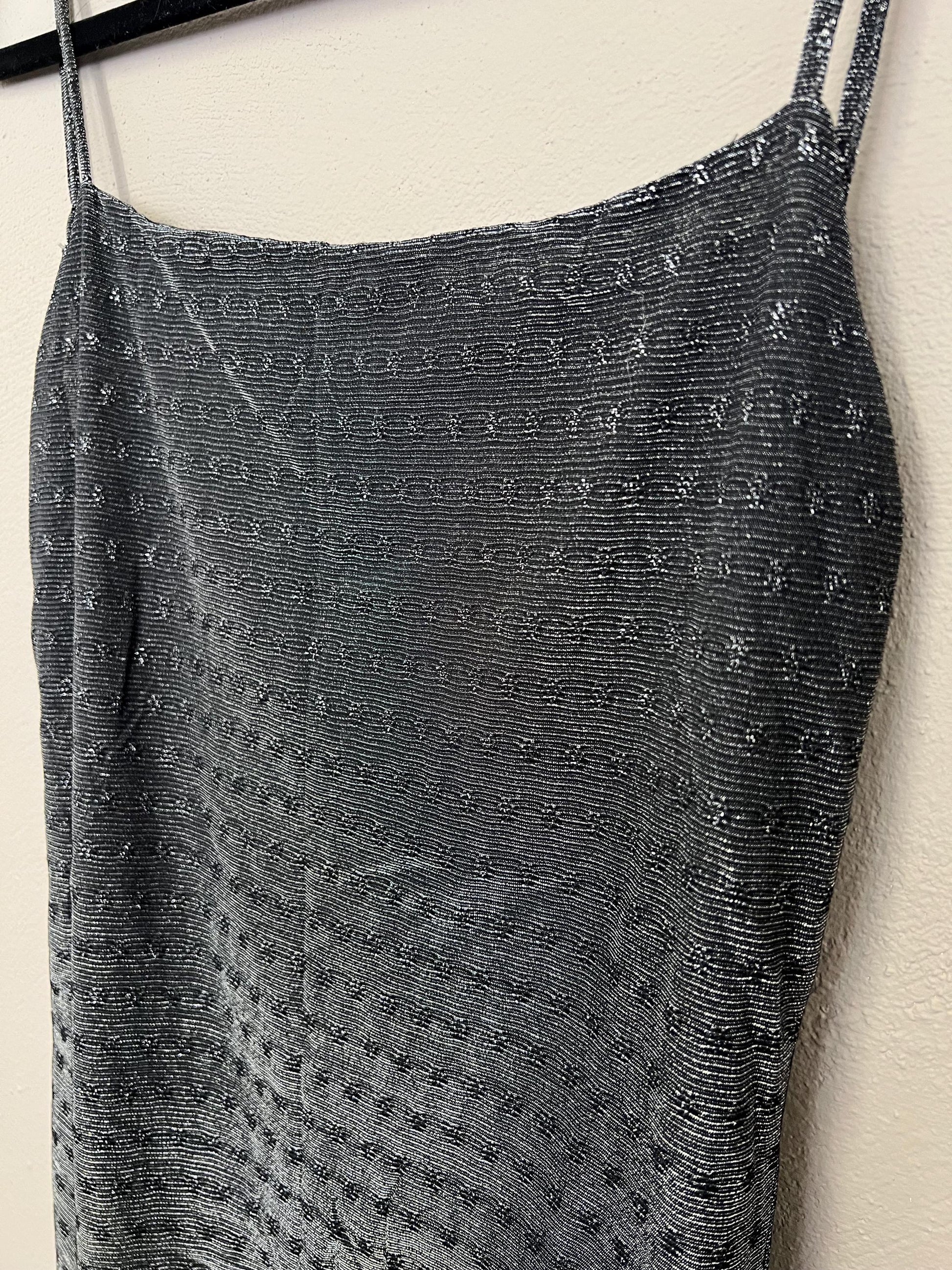 Silver Metallic Bodycon Mini Dress | Vintage | Backless Slinky Clubwear | Micro Mini